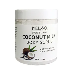 Etiqueta Privada orgánico hidratante blanqueamiento de leche de coco exfoliante corporal con la sal del Mar Muerto