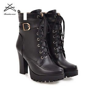 2018 New Fashion Ladies Winter Chunky Heel Shoes Lace up <strong>Ankle</strong> <strong>Boots</strong> <strong>for</strong> <strong>Women</strong> - Product Image 3