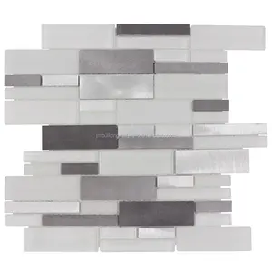 White Linear Mosaic Glass and Metal Wall Tile