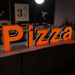 Açık duvar monteli ön ışık akrilik kanal mektubu pizza dükkanı için
