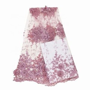 Quảng Châu Giá Rẻ Bán Buôn Guipure Phi Net Hoàng Gia Màu Xanh 3d Ren Vải Với Ngọc Trai - Product Image 2