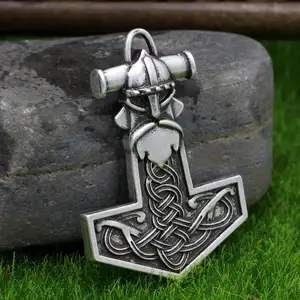 Grand collier Viking avec pendentif marteau Thor Mjolnir