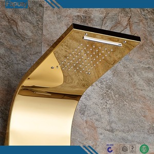 Muro del bagno Montato In Oro placcato <span class=keywords><strong>Termostatica</strong></span> Pannello Doccia Miscelatore Rubinetti Tripla Maniglia Bagno Doccia rubinetto