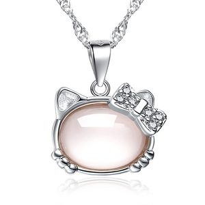2017 cuarzo rosa Hola lindo gato colgante collar joyería al por mayor - Product Image 1