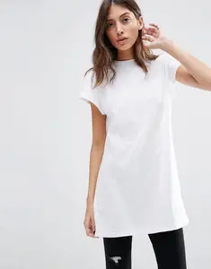 Vrouwen Kleding Verlengen Lange T-shirts Oversized Womens Blank Katoen Wit T-shirt Jurk Gemaakt In China