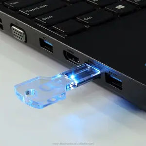 Akrilik malzeme kristal anahtar şekli usb bellek kalem sürücü 8GB 16GB renkli led ışık lazer gravür özel logo bellek sopa