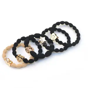 Wholesale Gold Star Heart Bead Strong Elastic Bamboo Nylon Hair Band