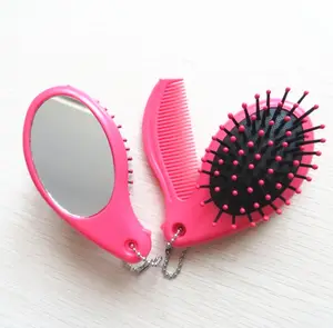 Plastic fold up hair brush comb mirror in one suitable for promotion and travel