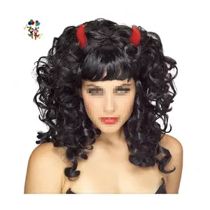 女士化装服装神话般的黑色魔鬼万圣节派对假发HPC-0079