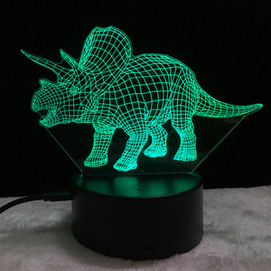Dinosauro <span class=keywords><strong>3D</strong></span> illusione luce notturna triceratopo Touch lampada da tavolo 7 colori ottica USB LED luce notturna - Product Image 3