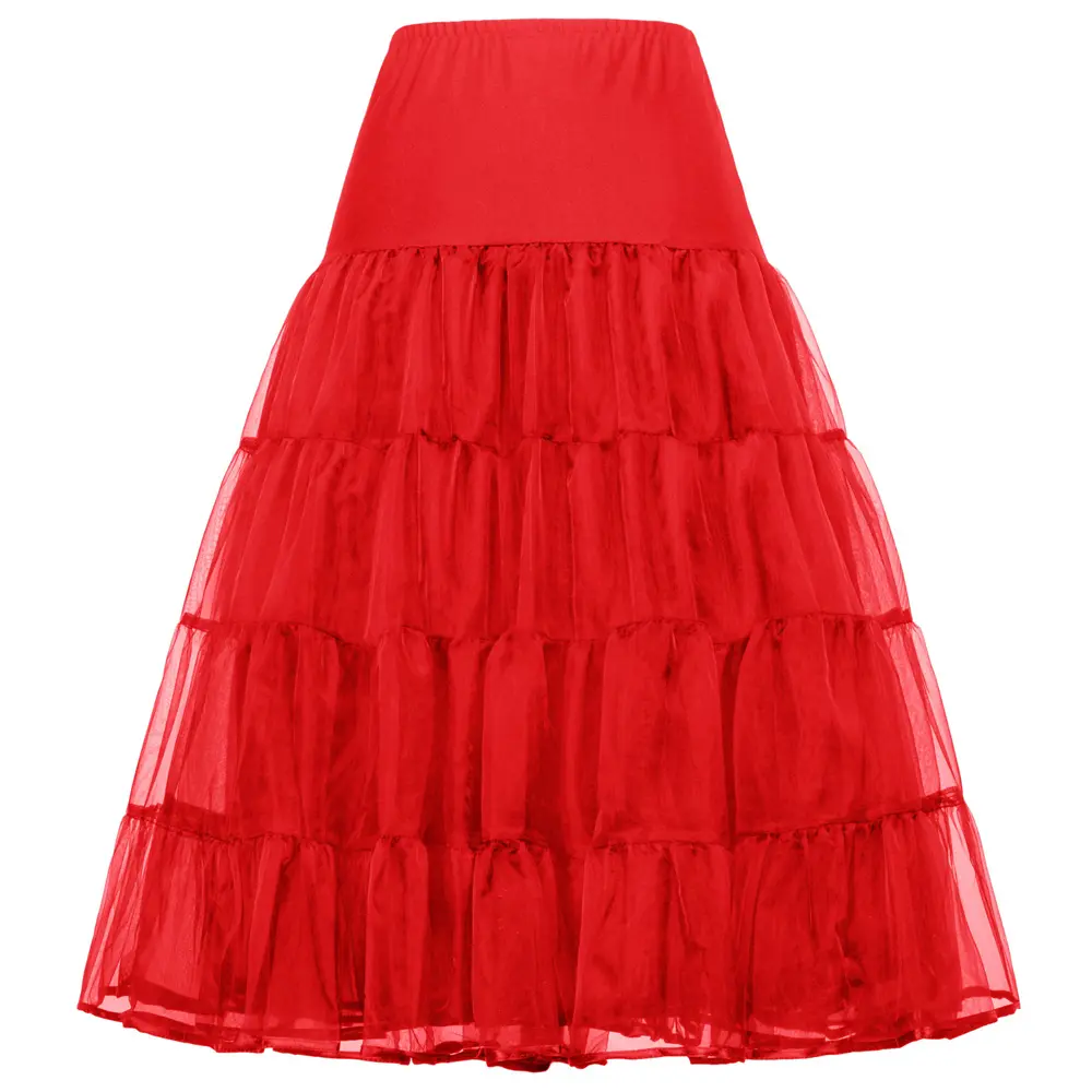 Grace Karin Retro Vintage 2-ชั้น Voile สีแดงชุด Crinoline Bridal กระโปรง Petticoat CL010638