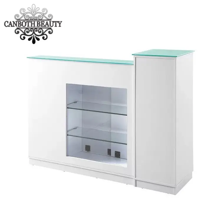 Белый салон спа стойка регистрации ресепшн стол со стеклянной поверхностью CB-R055