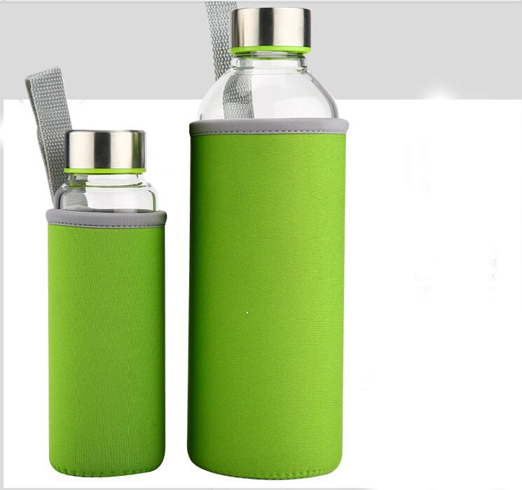 KC-08623 Glass Water Bottles 16 oz, Stainless Steel lid glass water bottle borosilicate