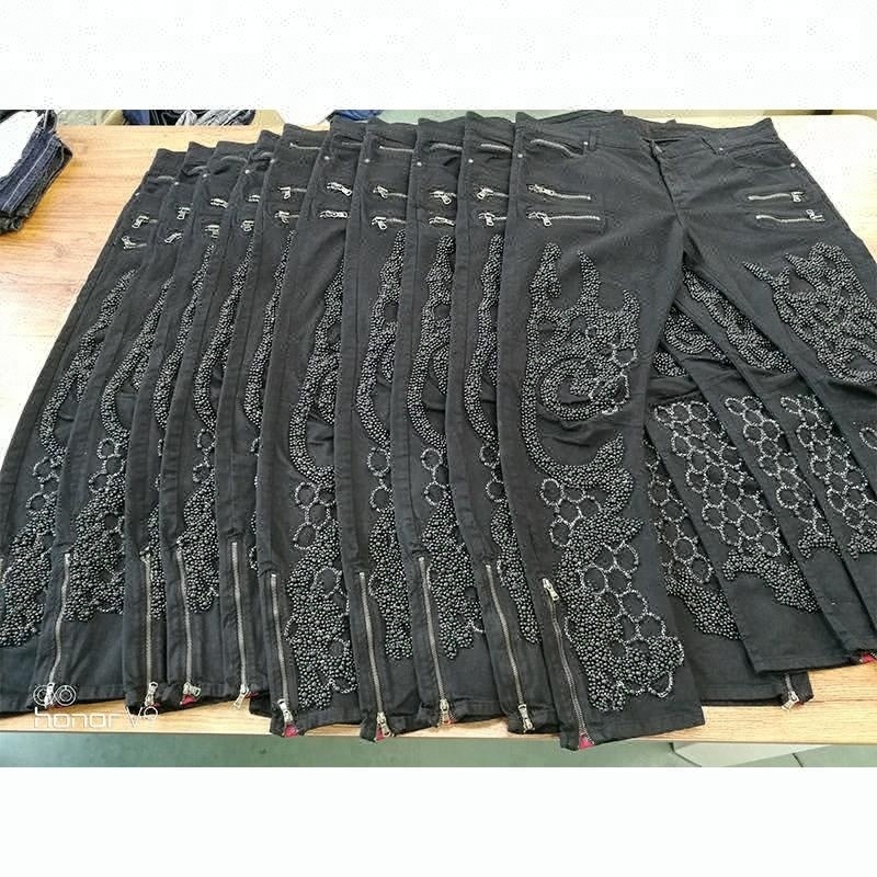 Джинсы Royal wolf женские с большим камнем и блестками, штаны из денима с блестками и жемчужинами, со стразами