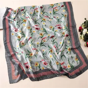 Women elegant custom satin silk soft fabric pure silk scarf