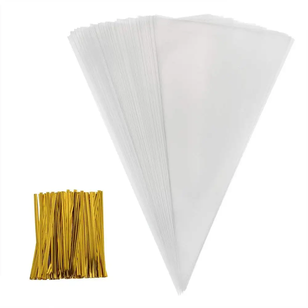 Pochettes Cellophane transparentes, sacs en plastique avec cône Transparent, sacs pour friandises et confiseries