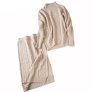 Jupe longue en deux pièces <span class=keywords><strong>pull</strong></span> en tricot épais conception coréenne <span class=keywords><strong>robe</strong></span> pour femmes <span class=keywords><strong>robe</strong></span> <span class=keywords><strong>pull</strong></span> à <span class=keywords><strong>col</strong></span> roulé pour femmes - Product Image 1