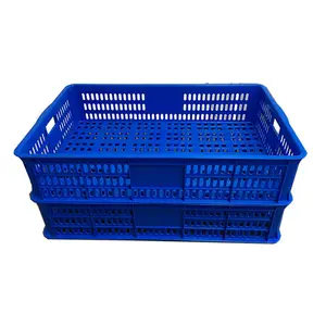 Caja de plástico sólido de pared de malla para pescado, bandeja apilable para ventilación de mariscos, bandeja para Pizza, cesta