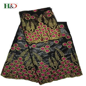 H & D 5 + 2 Riche Getzner Guinée Brocade Bazin Robe Or 7 Mètres de Tissu Africain de Lacet Pour Femmes - Product Image 3