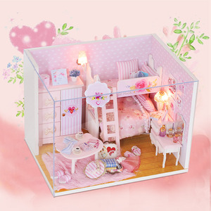 Iiecreate mini casa de bonecas, em miniatura rosa, <span class=keywords><strong>diy</strong></span>, sala de bonecas criativa, acessórios e kits, casa de bonecas com luzes - Product Image 2