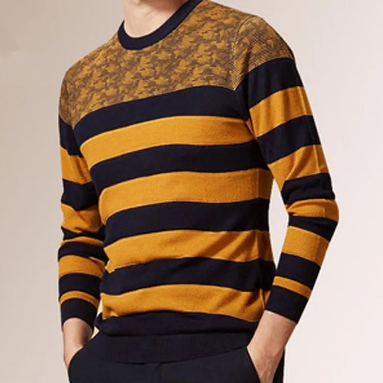 OEM a granel de punto de jersey cuello suéteres a rayas de diseño para hombres