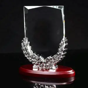 廉价盾牌形状 K9 水晶玻璃木制底座奖杯奖章