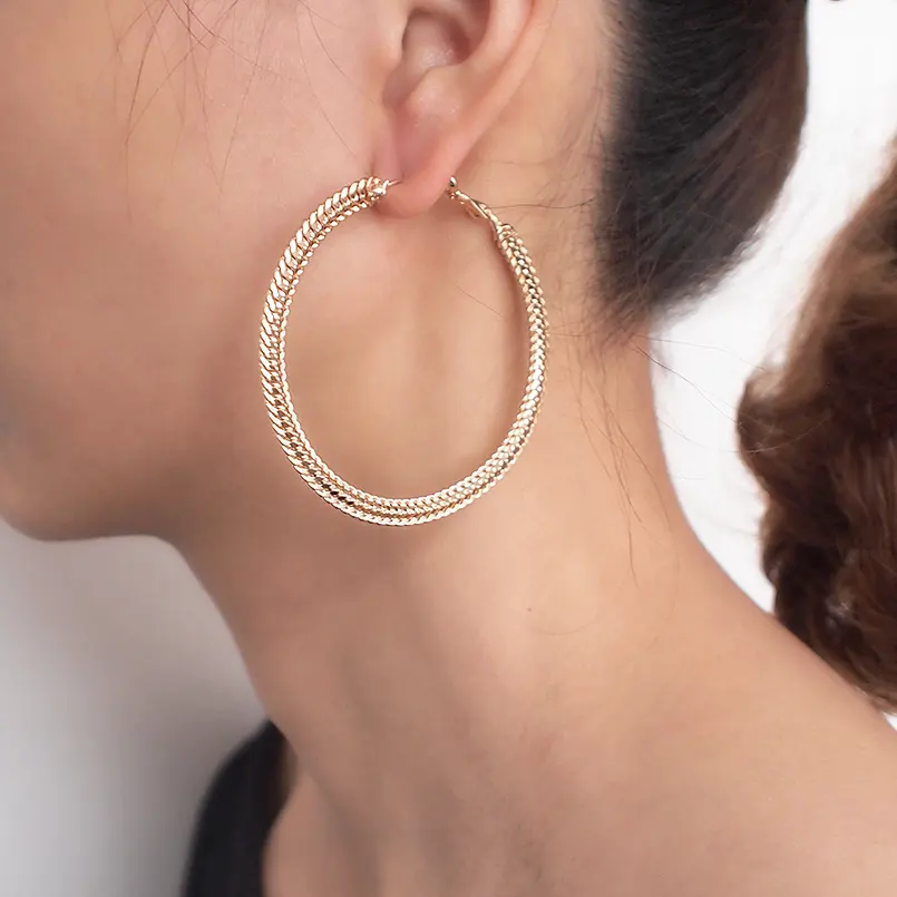 한국어 스타일 60mm 귀걸이 여성을위한 큰 후프 펑크 성명 후프 귀걸이 골드 도금 Brincos 새로운 패션 쥬얼리