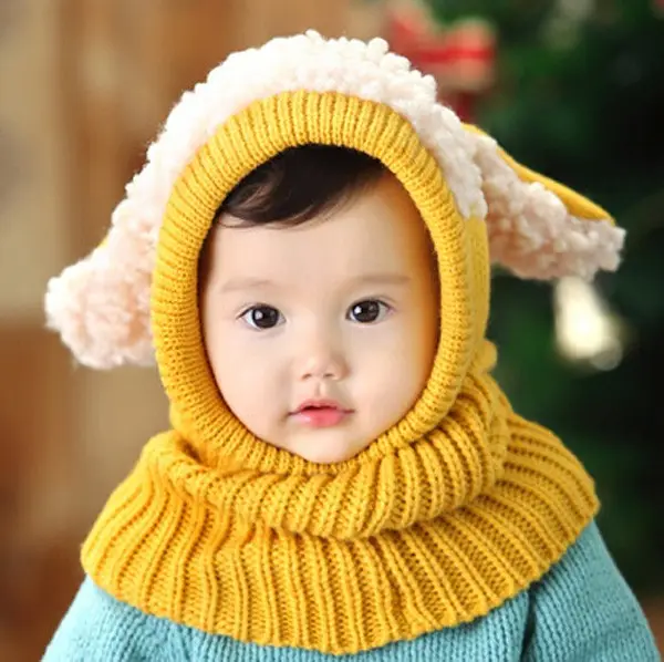 Winter Rabbit Ear Kids Baby Hats Lovely Infant Toddler Girl Boy Beanie Warm Baby Hat Hooded Knitted Scarf Set Earflap