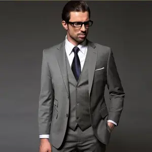 50% wool classic grey color hand tailored wedding suit for men