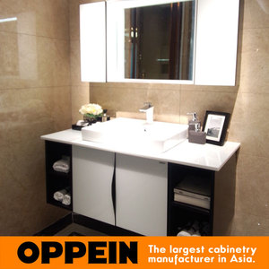 Modern <strong>White</strong> <strong>Bathroom</strong> <strong>Cabinet</strong> with Tempered Glass Water-Resistant Melamine Ceramic Basin Copper Drainer - Product Image 3