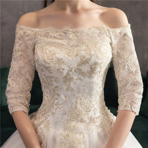 Vendita calda Ebay nuova moda a spalla piatta manica 3/4 corta di pizzo affascinante abito <span class=keywords><strong>da</strong></span> <span class=keywords><strong>sposa</strong></span> <span class=keywords><strong>sposa</strong></span> abito <span class=keywords><strong>da</strong></span> <span class=keywords><strong>sposa</strong></span> - Product Image 6