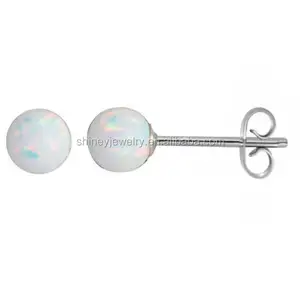 925 bianco opale di fuoco D'argento di alta qualità studs rotonda di 4mm sfera silver opale orecchino
