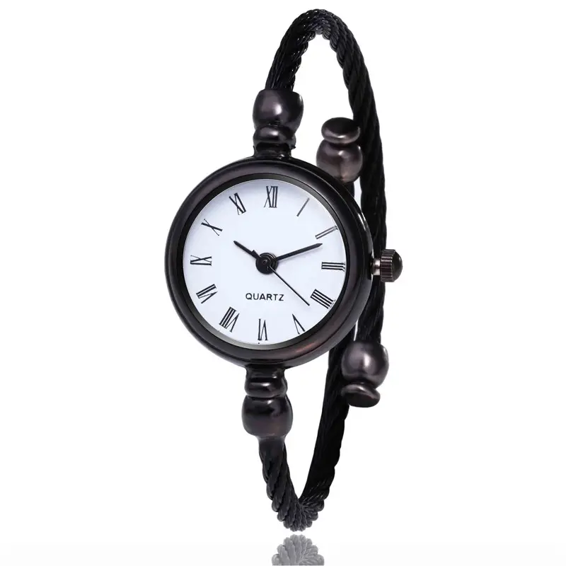 WJ-8586-reloj pequeño de acero y cuarzo para mujer, accesorio de pulsera con personalidad, de Color negro, elegante y Popular