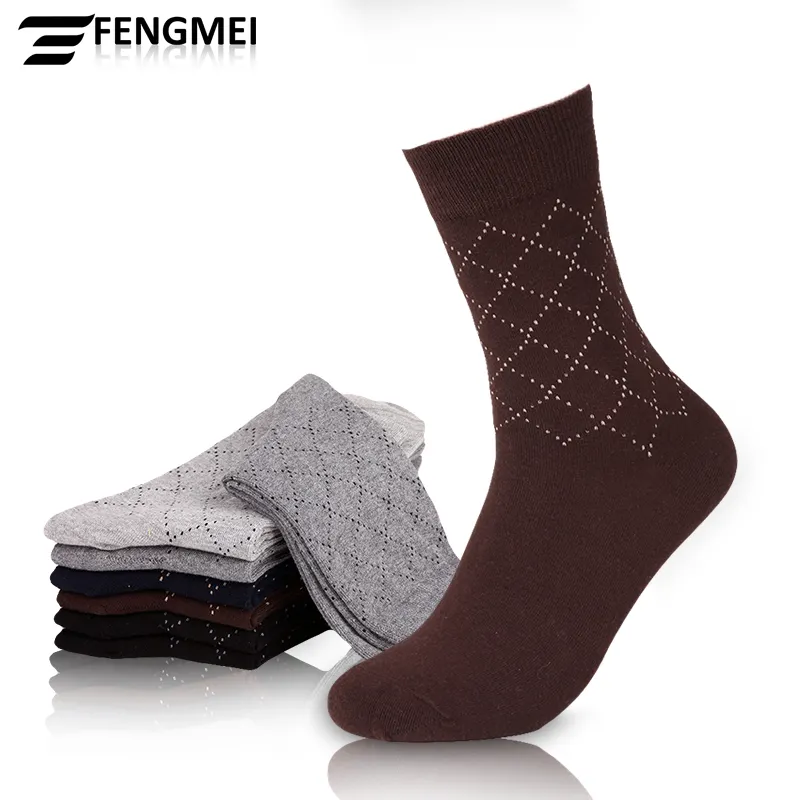 Wholesale best quality custom anti microbial casual business thicken warm cotton rhombic dotted line odorless tube crew socks