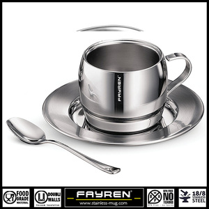 Set di Tazza e Piattino per Tè e <span class=keywords><strong>Caffè</strong></span> Riutilizzabile Ecologico Personalizzato in Acciaio Inox a <span class=keywords><strong>Doppia</strong></span> <span class=keywords><strong>Parete</strong></span> da 5,5 Once - Product Image 2