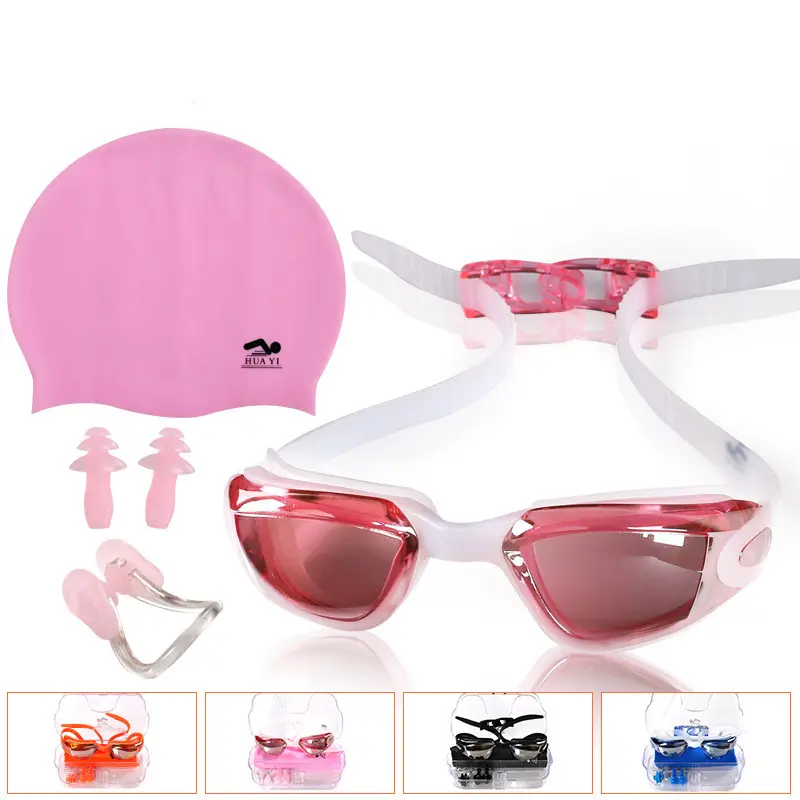 Swimming Set Combo Packaging For Kids Swimming Goggles Caps Free Earplugs And Nose Clip