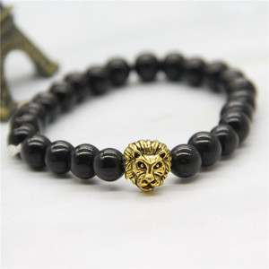 Bracciale in pelle combinazione di nodi in ceramica leone oro gancio per occhi bracciale GPB018 - Product Image 5