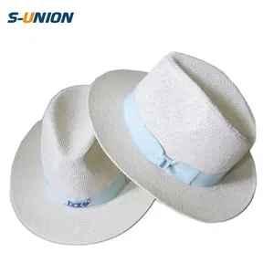 Khuyến Mại Tùy Chỉnh Logo Trắng Phẳng Rộng Vành Mens Borsalino Panama Giấy Rơm Hat