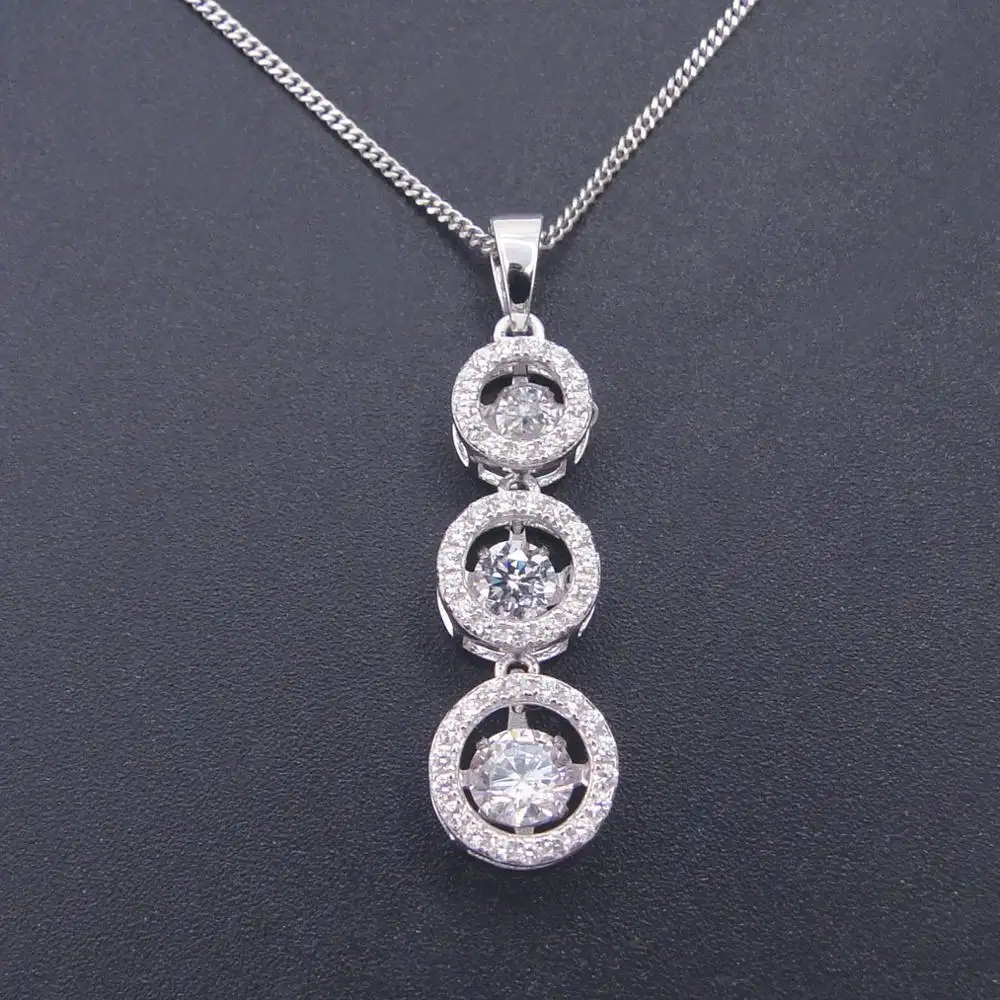 Colgante de plata con forma de tres círculos, colgante de gota de circonia cúbica, joyería de diamante Dancing
