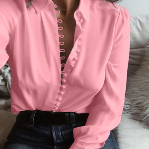 Ebay Caldo di Vendita di Estate Delle Donne Camicetta Supera Button Plus Size Manica Lunga Camicetta - Product Image 6