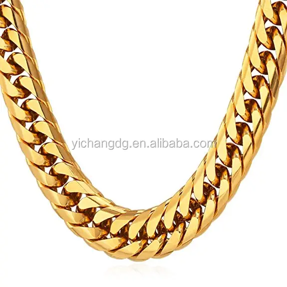Dubai Gold Chunky <span class=keywords><strong>Rantai</strong></span> untuk Pria, Baja Tahan Karat, Berlapis Emas 18K, Desain Baru