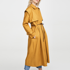New Arrival Chic Winter <strong>Mustard</strong> Canvas Lapel Collar Long WIindbreaker <strong>Coat</strong> <strong>Women</strong> Trench - Product Image 3