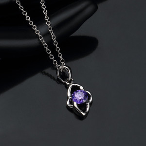 Mode bijoux usine <span class=keywords><strong>Blanc</strong></span> <span class=keywords><strong>or</strong></span> plaqué Femmes de Foulard <span class=keywords><strong>Solitaire</strong></span> violet zircon Fleur Pendentif collier - Product Image 4