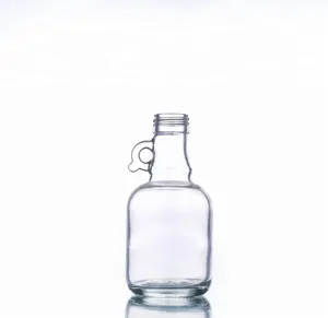 12oz Recycled clear glass wine bottle glass maple syrup bottle with handle