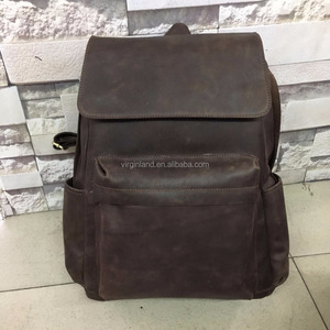 L032 High Quality Vintage Stylish Custom <strong>Brown</strong> Men's Genuine Leather <strong>Backpack</strong> with Zipper Closure and Waterproof Feature - Product Image 2