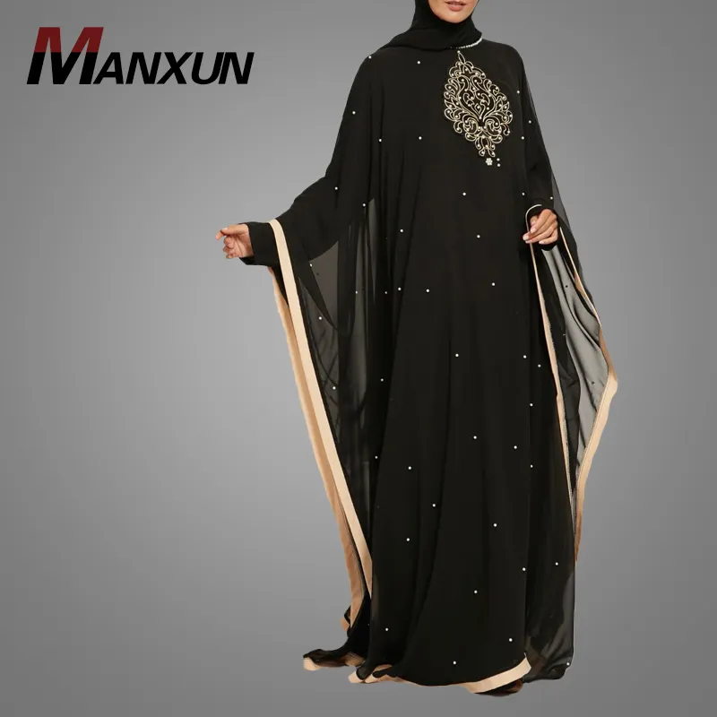 दुबई मनके Abayas नवीनतम फैशन उच्च गुणवत्ता कढ़ाई के साथ Abaya काले Abaya मुस्लिम महिलाओं के कपड़े