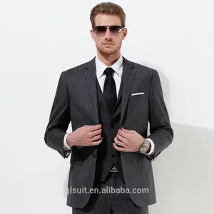 Notch lapel super 130's tailored made 100% Wool black two buttons striped tuxedo for men