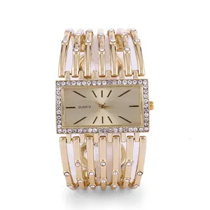 Groothandel zwarte stalen armband horloge-Populaire Diamanten Ingelegd Rechthoekige Horloge Staal Rose Goud S Bangle Mode Analoge Lederen Zwarte Armband Horloges Vrouwen Groothandel