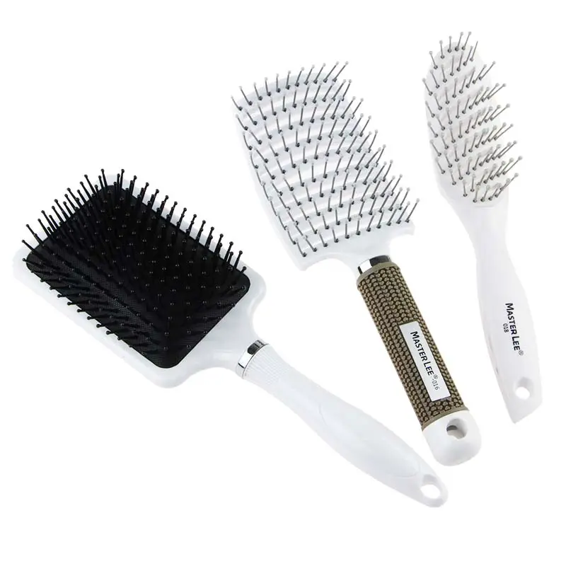 Masterlee custom 3 sizes white color nylon curly brush small hair brush paddle brush