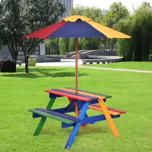 Meja Piknik Taman Anak, Meja Luar Ruangan dengan Payung Kayu Pelangi